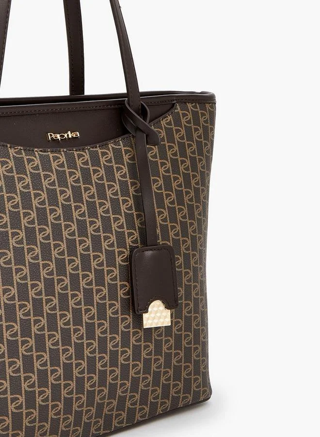 بابريكا Monogram Print Tote Bag With Double Handles